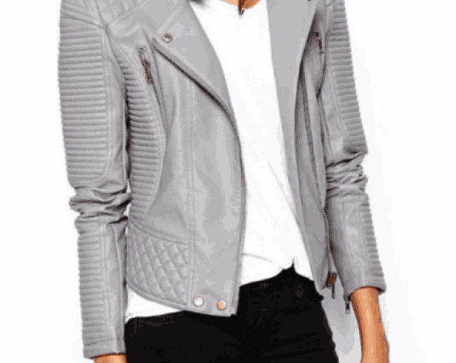 Women's FJ040 Asymmetrical Zipper Padded Moto Grey Leather Jacket