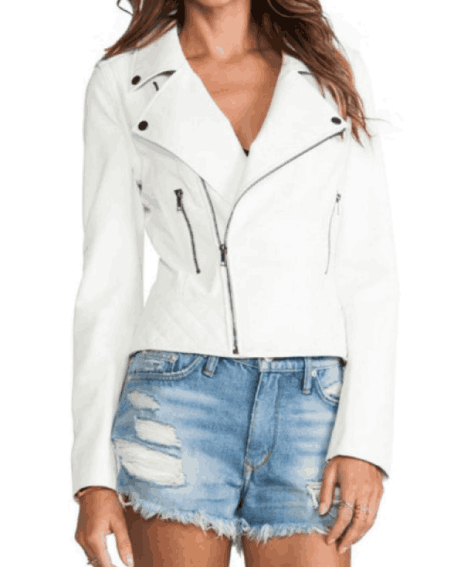 Women's FJ053 Asymmetrical White Leather Jacket