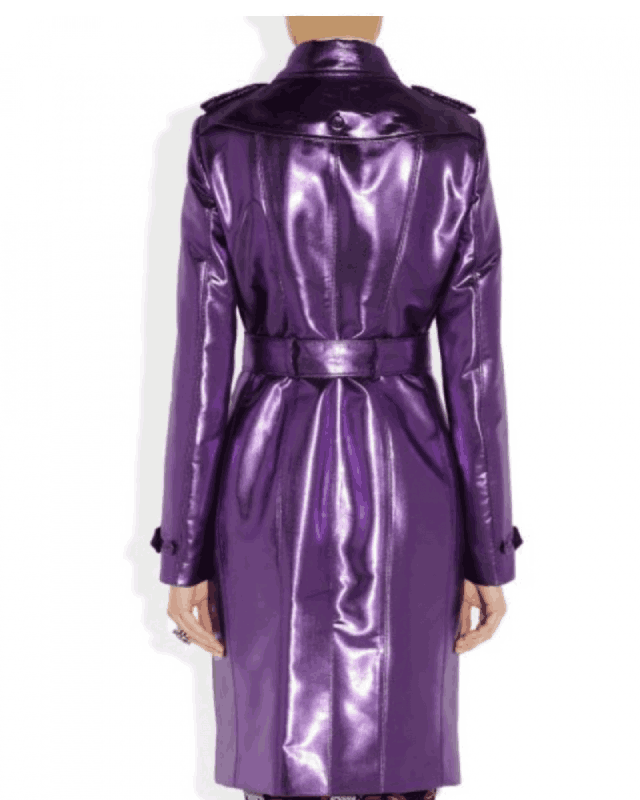 Women’s Double Breasted Metallic Purple Leather Belted Coat