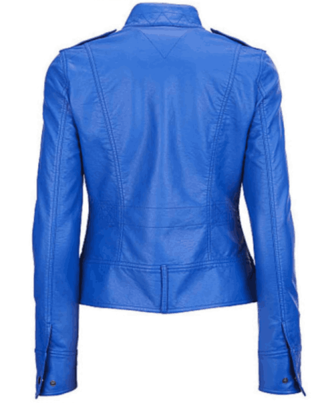 Women's Motorcycle Elegant Blue Leather Jacket