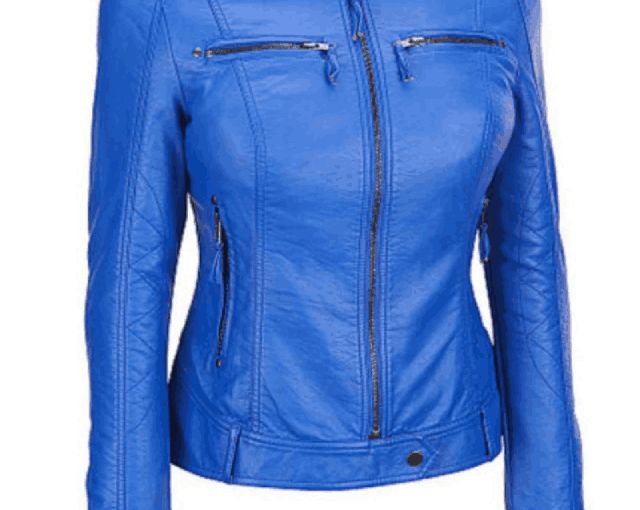 Women's Motorcycle Elegant Blue Leather Jacket