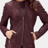 Women's Casual Wear Quilted Design Burgundy Leather Jacket
