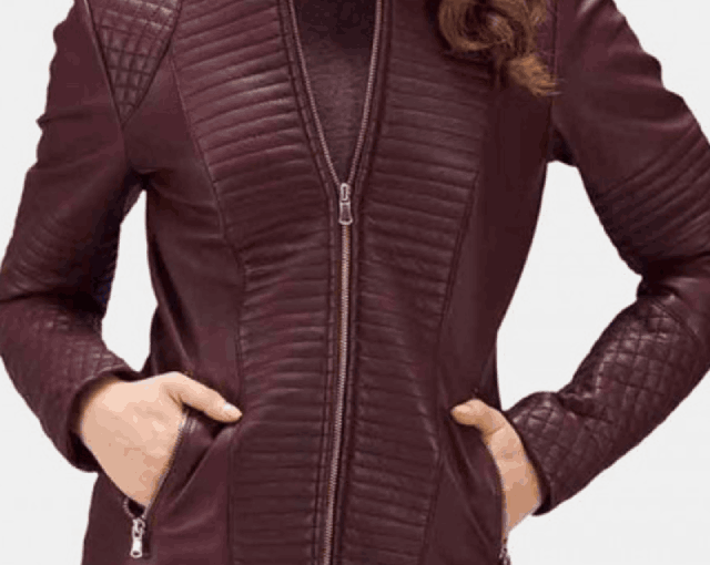 Women's Casual Wear Quilted Design Burgundy Leather Jacket