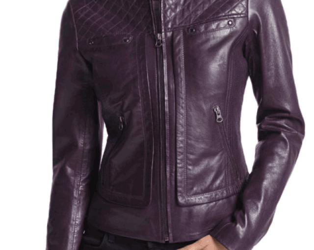 Women’s Quilted Purple Biker Leather Jacket