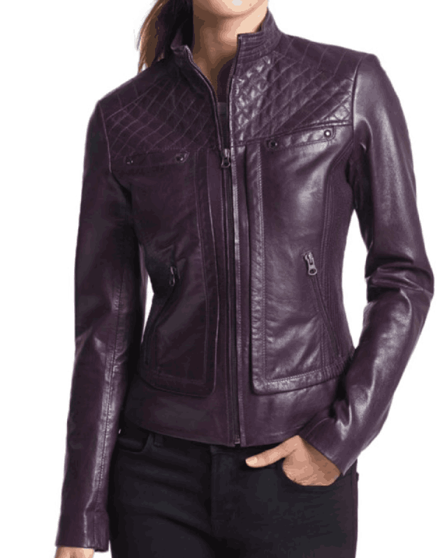 Women’s Quilted Purple Biker Leather Jacket