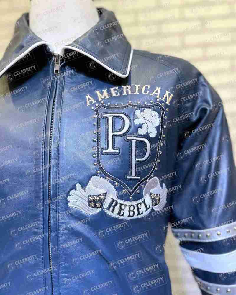 American Rebel Navy Blue Pelle Pelle Studded Jacket