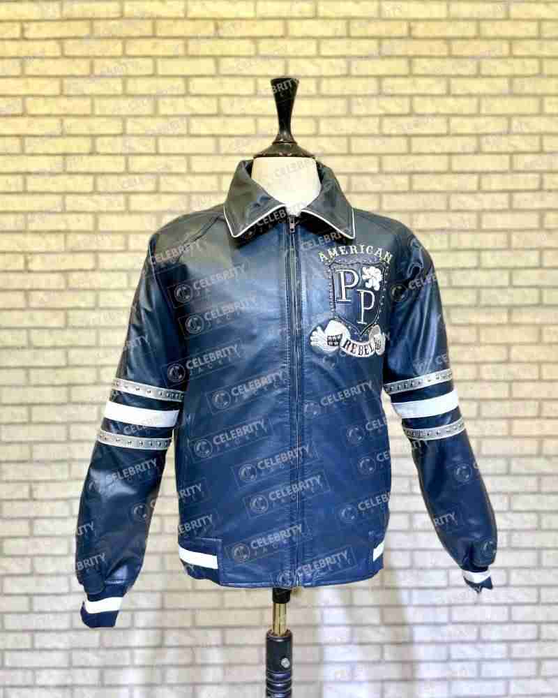 American Rebel Navy Blue Pelle Pelle Studded Jacket