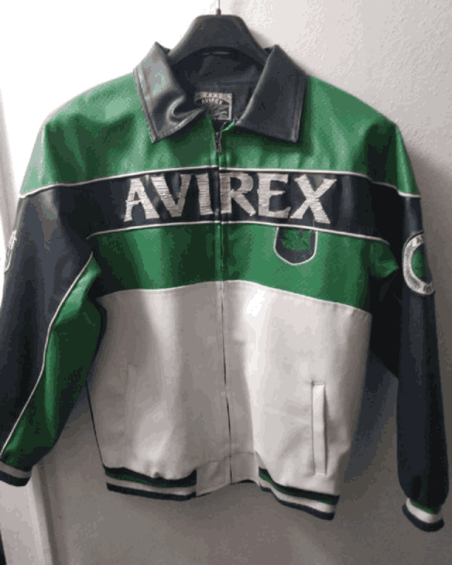 Color Block Green Leather Bomber Jacket