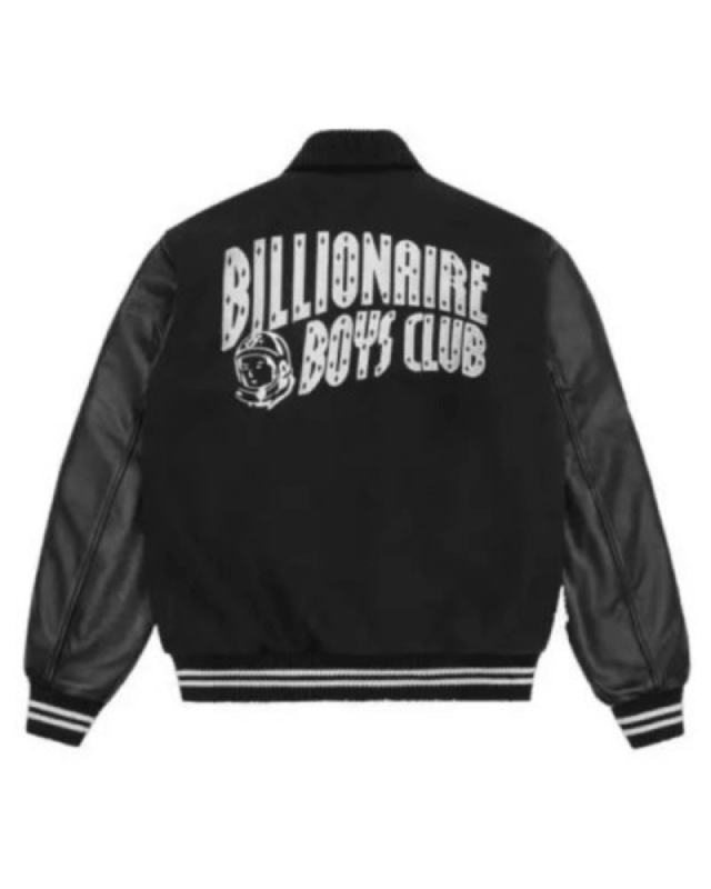 Billionaire Boys Club BBC Stencil Black Bomber Wool And Leather Sleeves Jacket