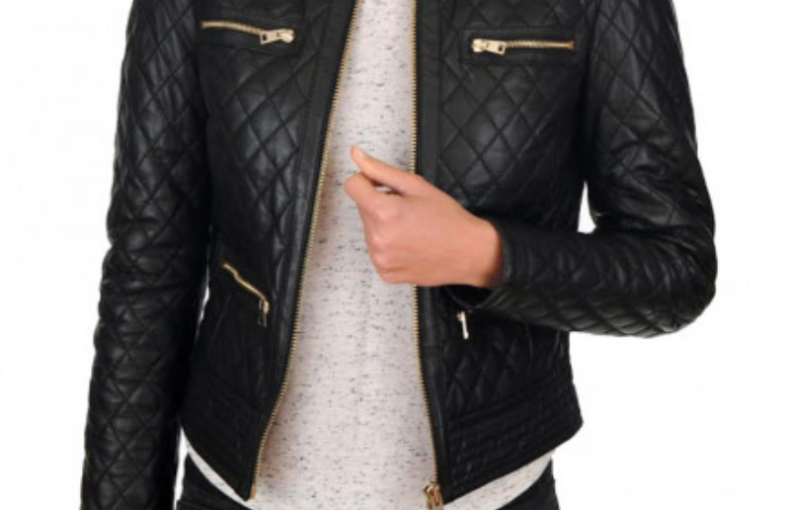 WOMEN'S CASUAL WEAR BLACK QUILTED LEATHER JACKET