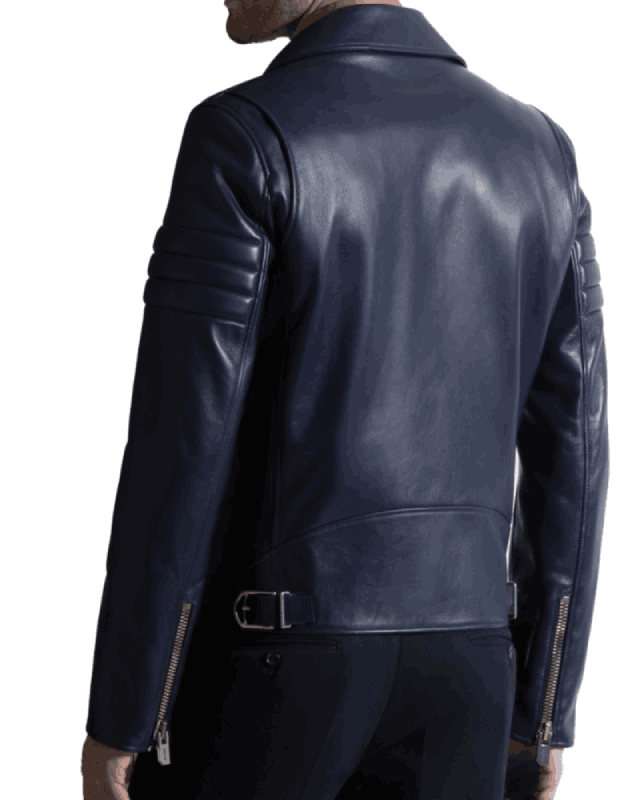 Men's Navy Blue Leather Motorcycle Jacket