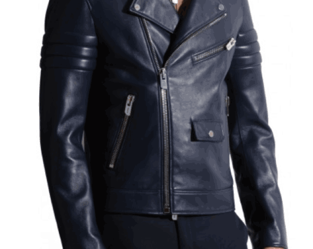 Men's Navy Blue Leather Motorcycle Jacket