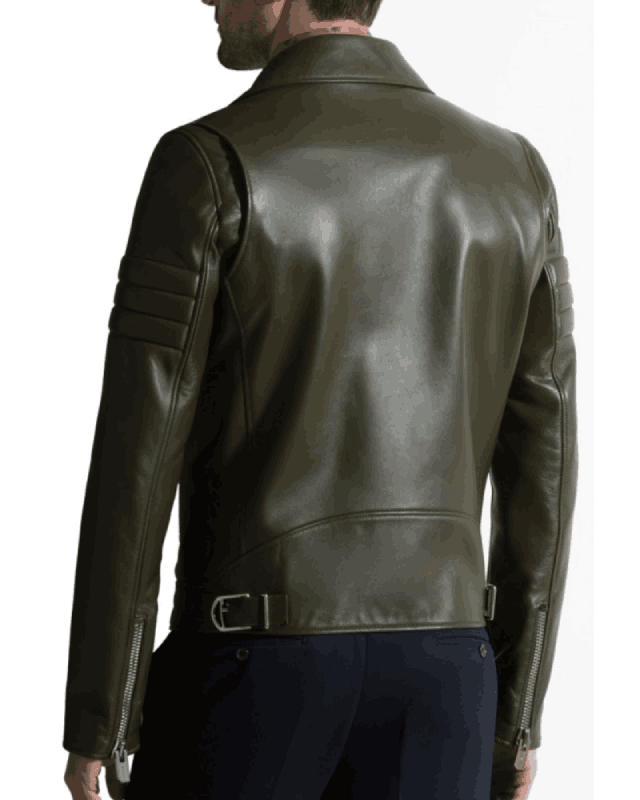 Men's Olive Green Leather Biker Jacket