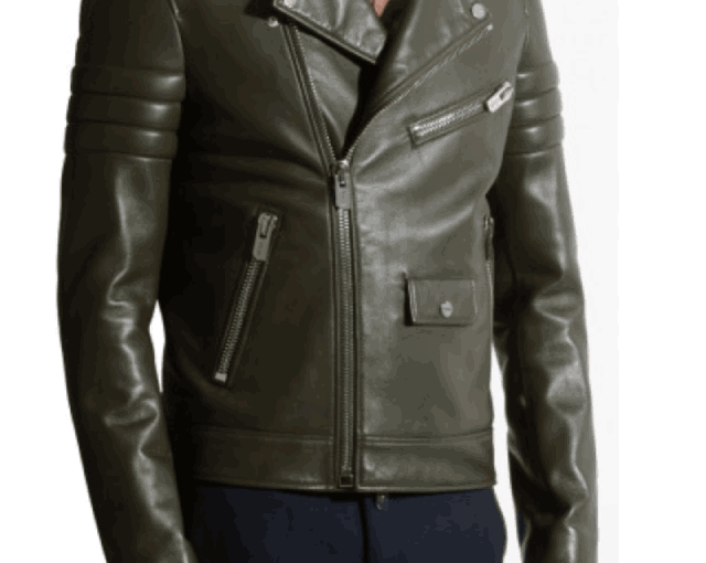 Men's Olive Green Leather Biker Jacket