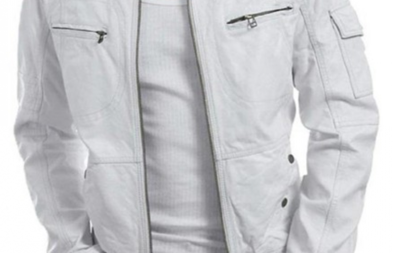 MEN'S CASUAL SLIM FIT WHITE LEATHER BIKER JACKET
