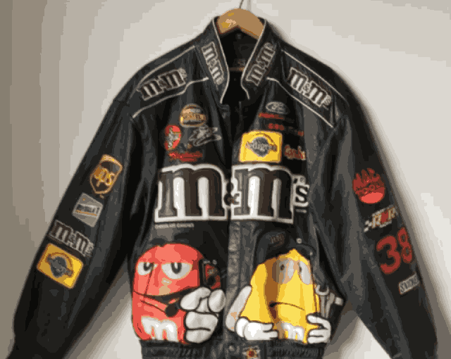 M&m’s Nascar Vintage Printed Black Leather Jacket