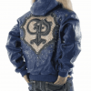 Pelle Pelle Blue PP Crest Fur Hood Leather Zippered Jacket