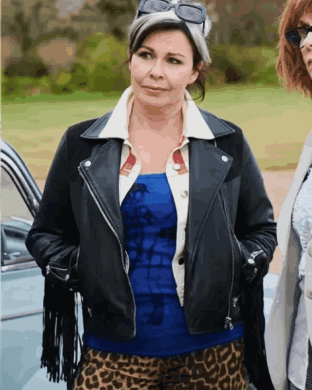 Cat Stone Tv Series Queens of Mystery Julie Graham Black Biker Leather Jacket