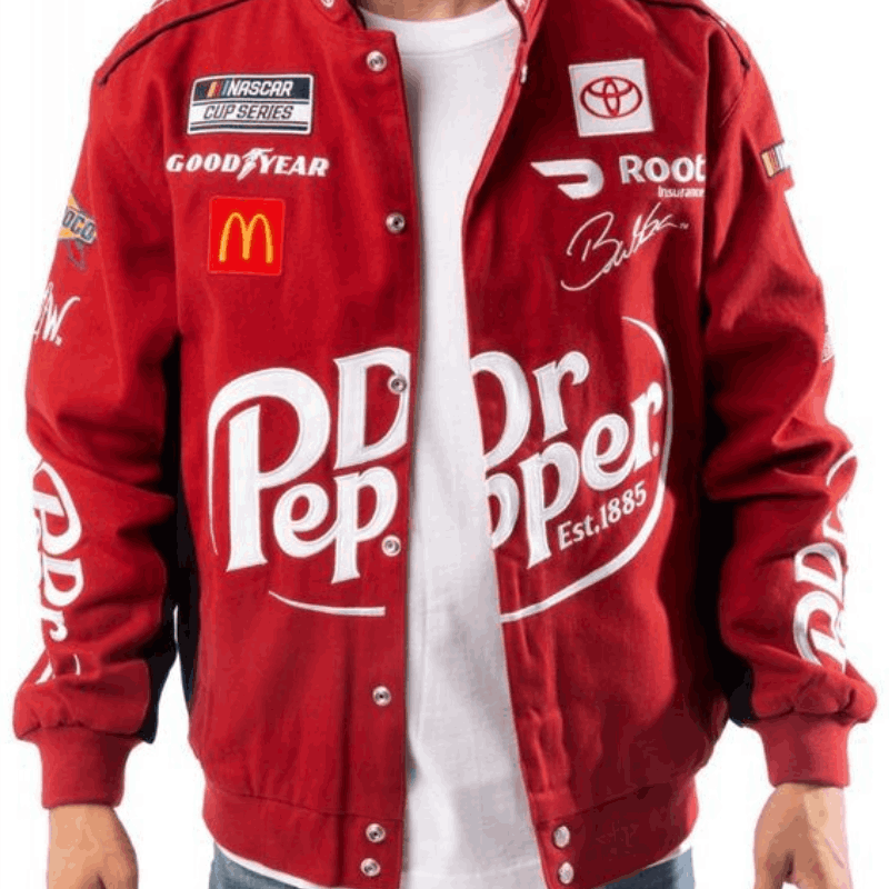 Red Cotton Dr. Pepper Racing Jacket with Stand up Collar