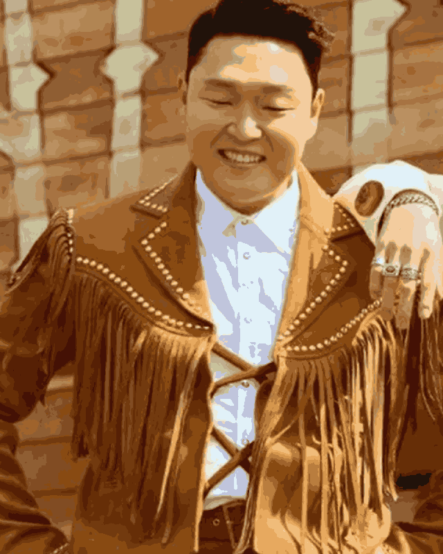 Park Jae-sang New Song That That PSY Brown Fringe Suede Leather Jacket