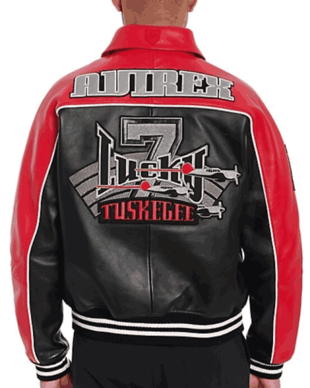 Tuskegee Leather Red & Black Bomber Jacket