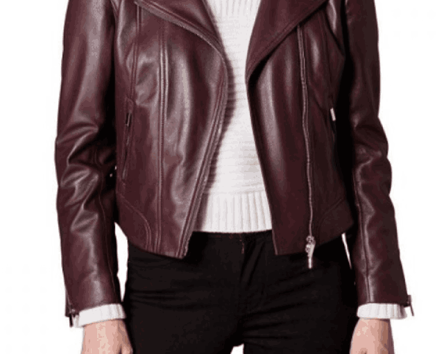 women-burgundy-fur-collar-leather-jacket