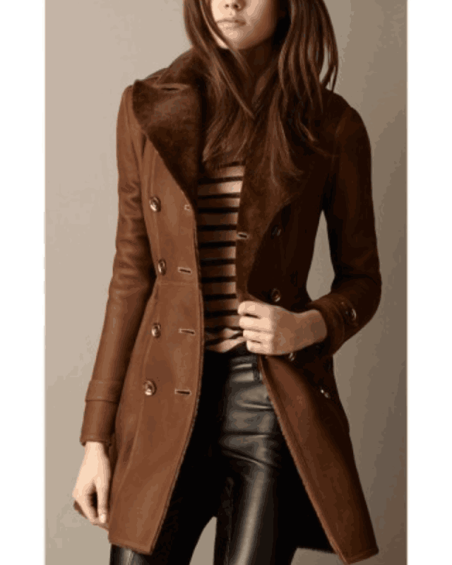 Womens Brown Double Breasted Coat