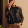 G-Eazy Black Biker Leather Jacket With & Brown Stripes On Shoulders And Sleeves