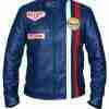 Men’s Steve McQueen Le Mans Gulf Racing Navy Blue Leather Jacket