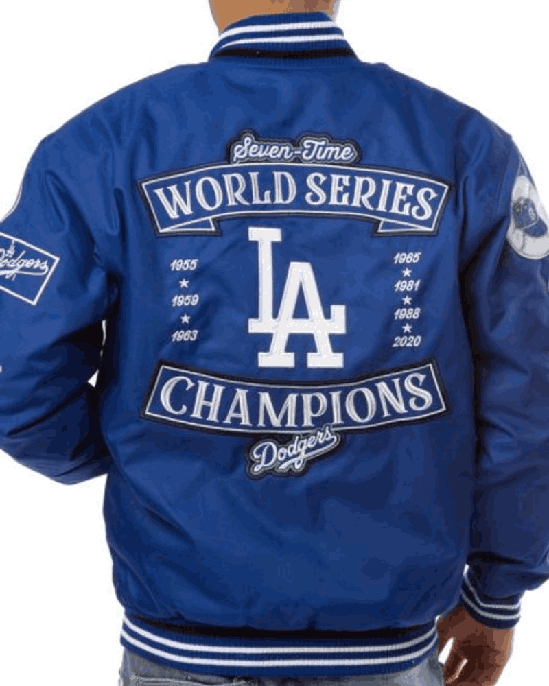 Los Angeles Dodgers 2020 World Series Champions Bomber Jacket with Hidden Snap Tab Buttoned Closure