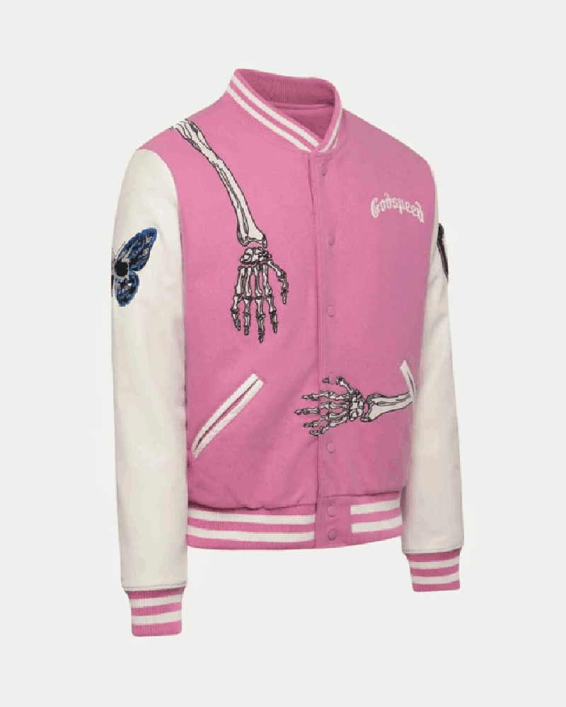 Rod Godspeed Skull Varsity Pink Wool Jacket