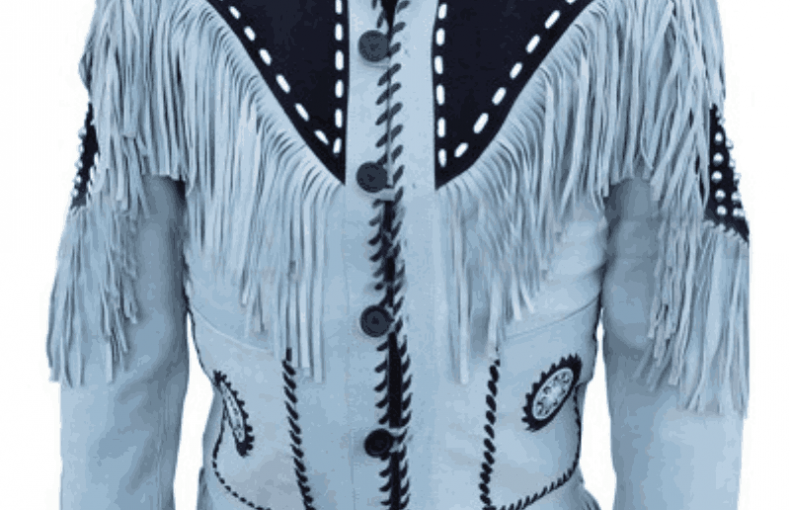 Native American Men's Western Cowboy Sky Blue Fringes Suede Leather Jacket