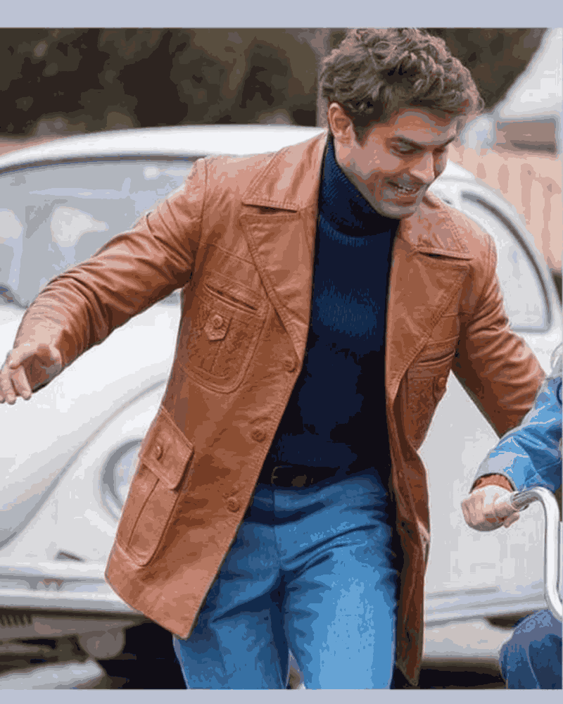 Extremely Wicked Zac Efron Tan Leather Buttoned Jacket