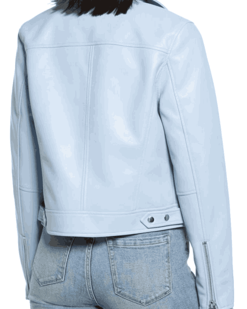 Sky Blue Faux Leather Good Vibes Jacket for Women