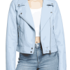 Sky Blue Faux Leather Good Vibes Jacket for Women
