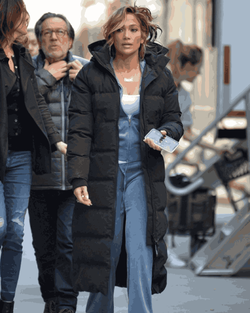 Jennifer Lopez Puffer Black Zippered Coat
