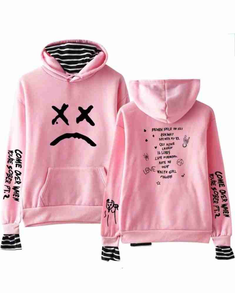 Lil Peep Come Over When You’re Sober Sad Face Pink Wool Hoodie