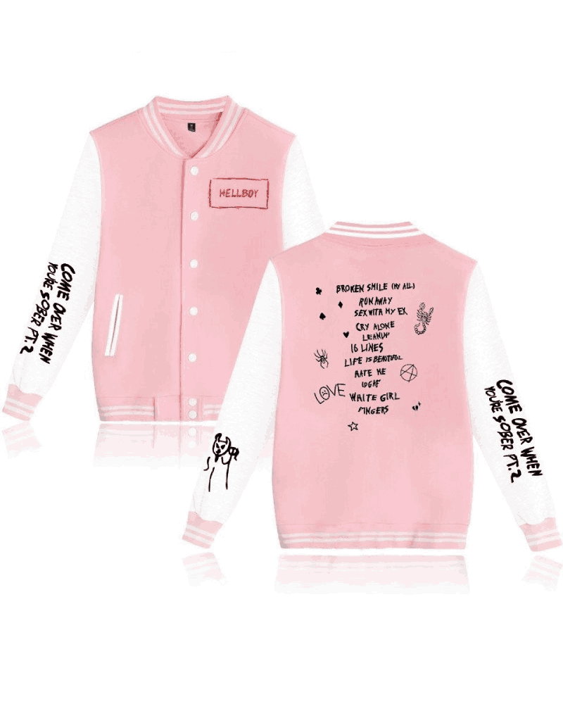 Lil Peep Hellboy Baseball Pink Wool Jacket