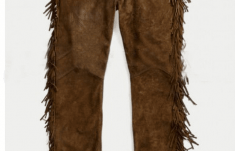 Native American Men Cowboy Fringes Brown Cowhide Suede Leather Pants