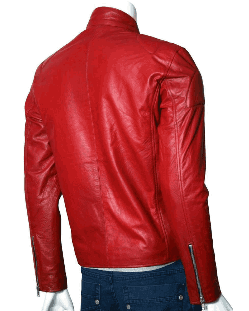Men Designer Elegant Red Leather Biker Jacket