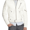 Motorcycle Zipper Style Belted White Jacket for Men