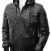 Men’s Black Leather Bomber Hoodie Jacket