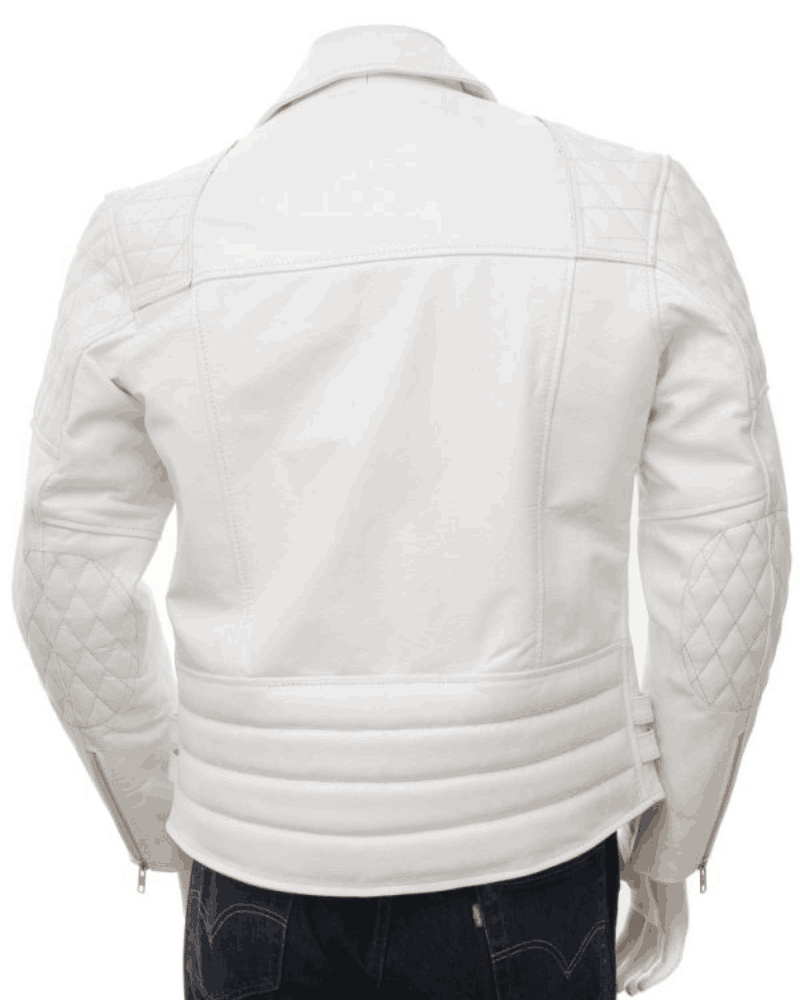 White Leather Biker Jacket for Men