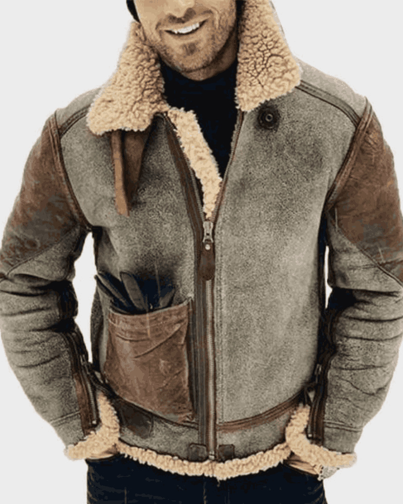 Retro Mens Winter Vintage Brown Leather Jacket