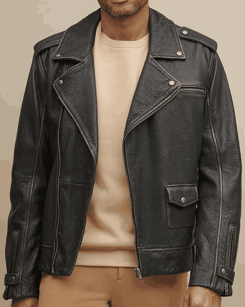 Mike Asymmetrical Leather Black Motorcycle Jacket