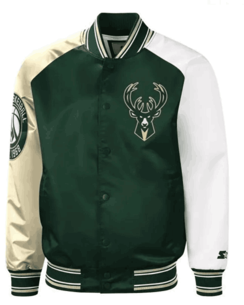 Hunter Milwaukee Bucks Reliever Green/Cream Satin Varsity Full-Snap Jacket