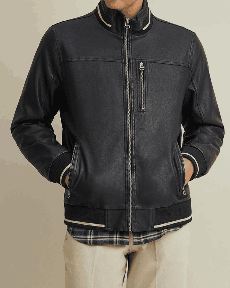 Nate Faux-Leather Black Motorcycle Jacket