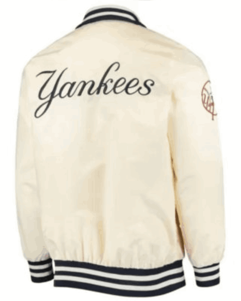 New York Yankees Captain II Cream Zip Satin White Jacket