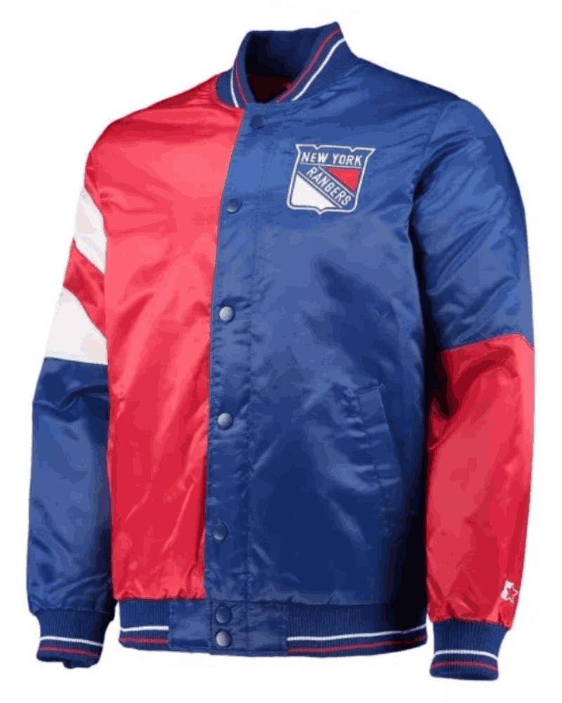NY Rangers The Leader Satin Blue and Red Full-Snap Jacket