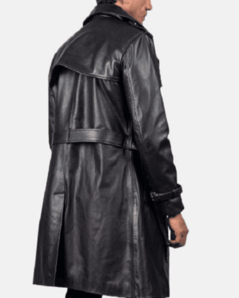Royson Black Leather Duster Coat For Men